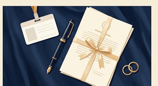 Documents needed for a marriage license: ID, pen, and certificate